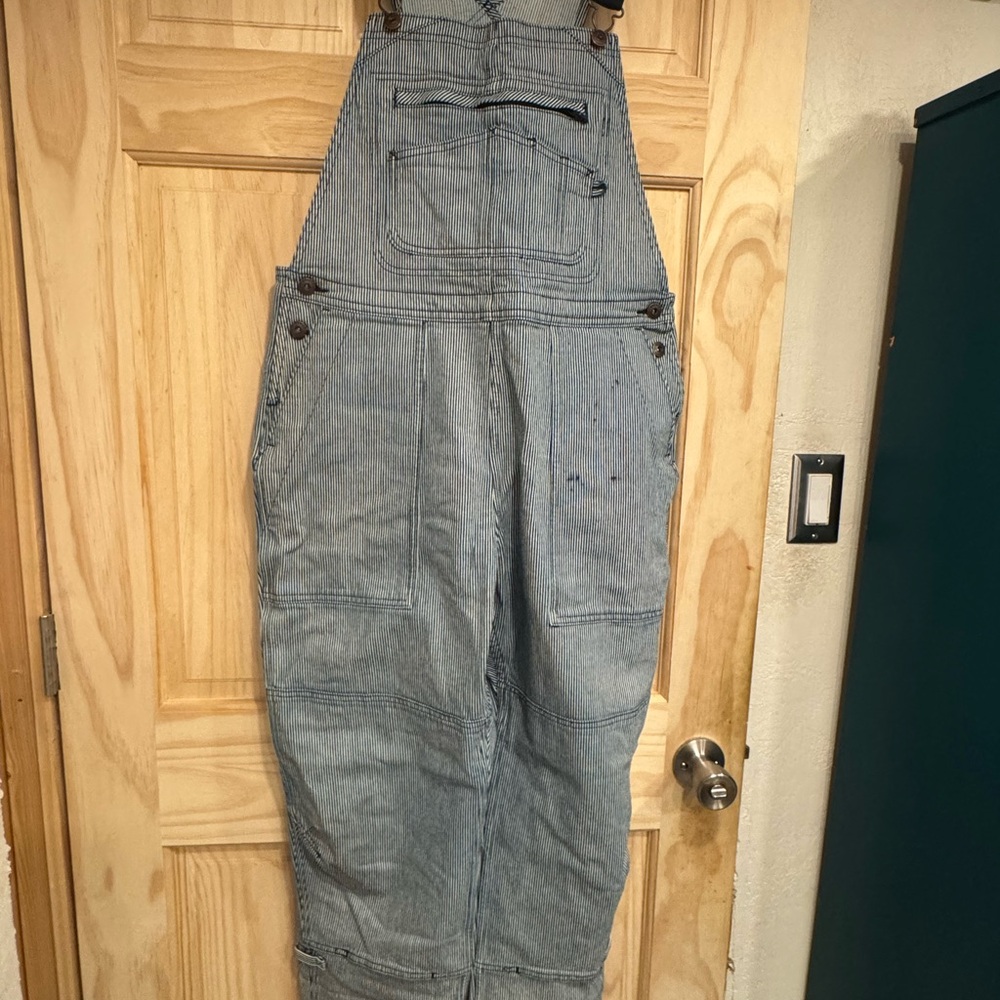 Duluth Trading Co. Light Blue Striped Denim Work Overalls